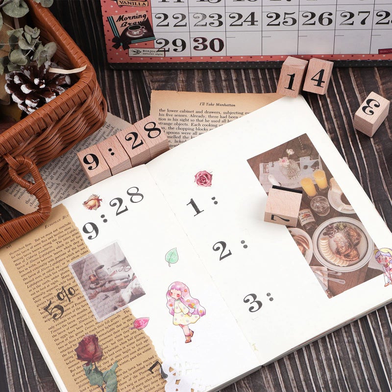 Dizdkizd 12 Pieces Wooden Rubber Stamps, Small Number 0-9 Decorative Multipurpose Wood Mounted Rubber Stamp Set for DIY Craft, Letters Diary and Craft Scrapbooking - Image 4